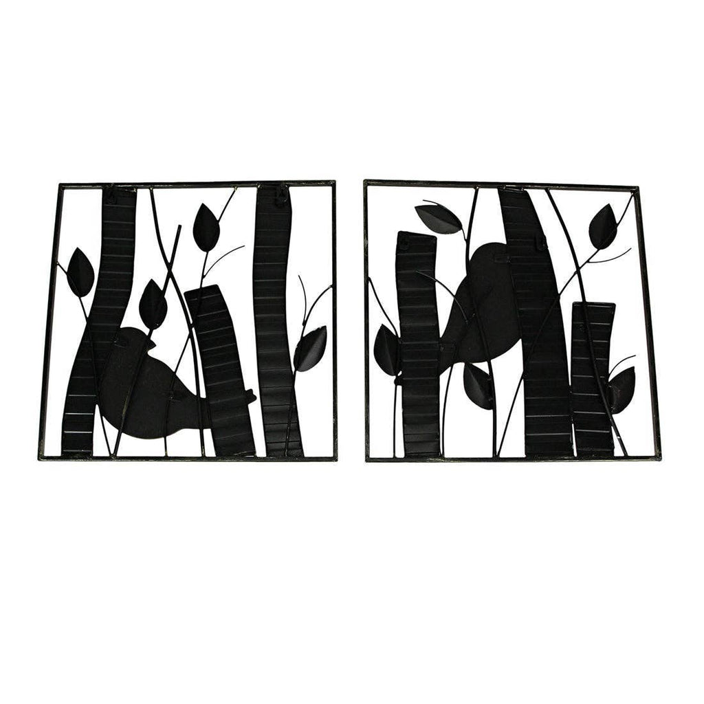 Set of 2 Rustic Wood & Metal Leaf Birds Wall Art