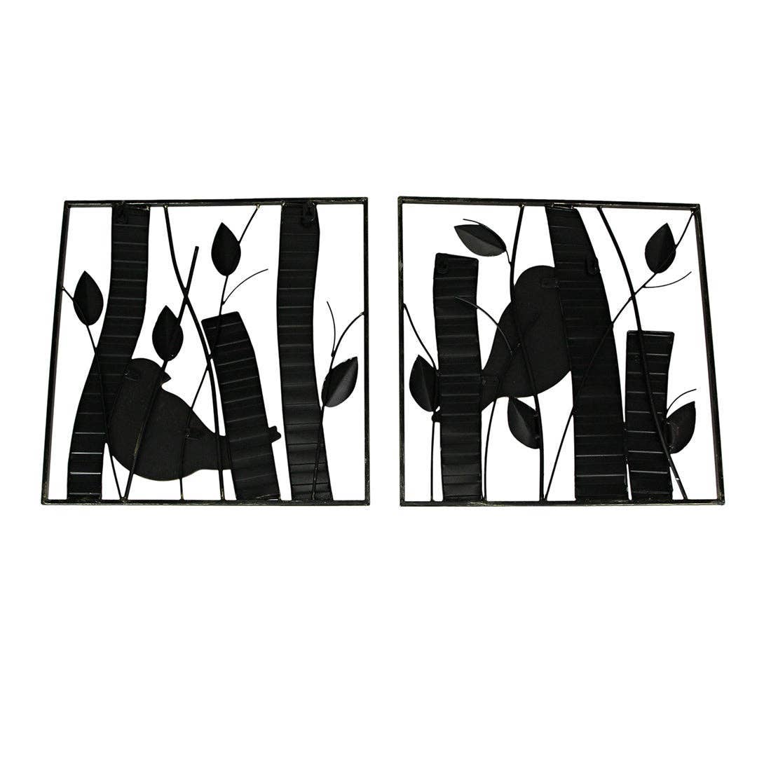 Set of 2 Rustic Wood & Metal Leaf Birds Wall Art