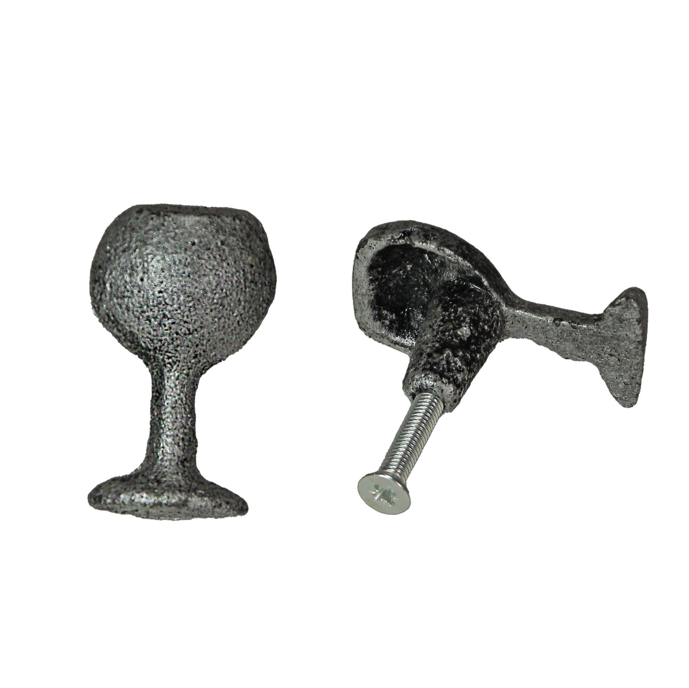 Antique Silver Finish Cast Iron Wine Glass Drawer Pulls
