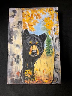 Bear Among Aspens on Wood
