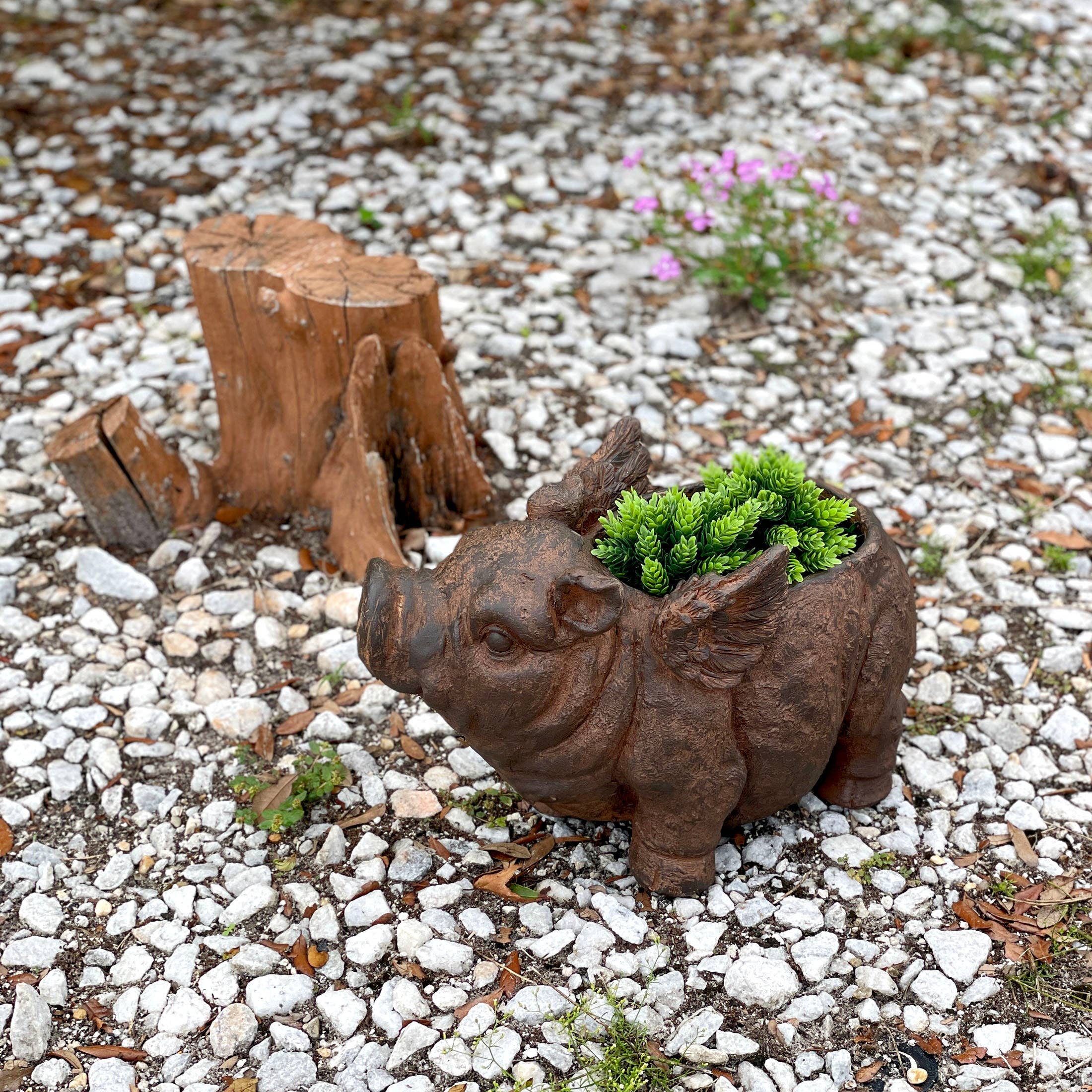 Whimsical Flying Pig Planter with Drain Hole – 17 Inch