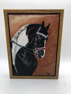 Blk/Wht Pinto w/Bridle Framed Gesso Board 8x6"