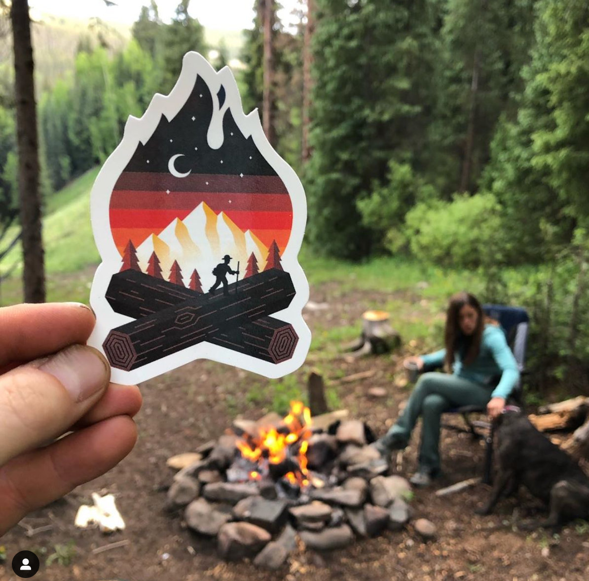 Campfire stickers with hiker
