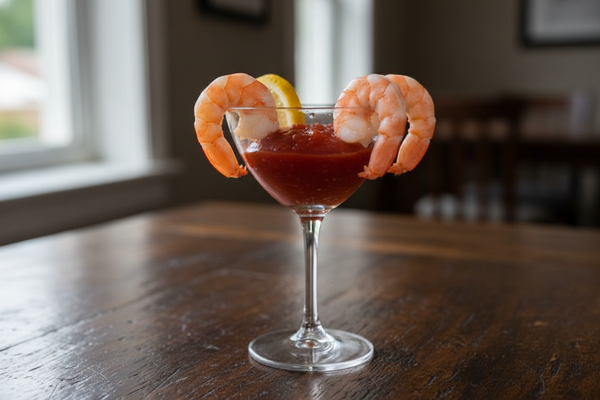 less shrimp, place item on dark wood background